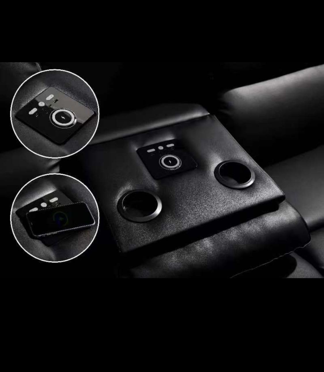 Valencia Leather Recliner Sofa with Cupholders - 3 and 2 Seater - Manual Recliner - Wireless Charging - Bluetooth Speakers (Black, 3+2 Seater)