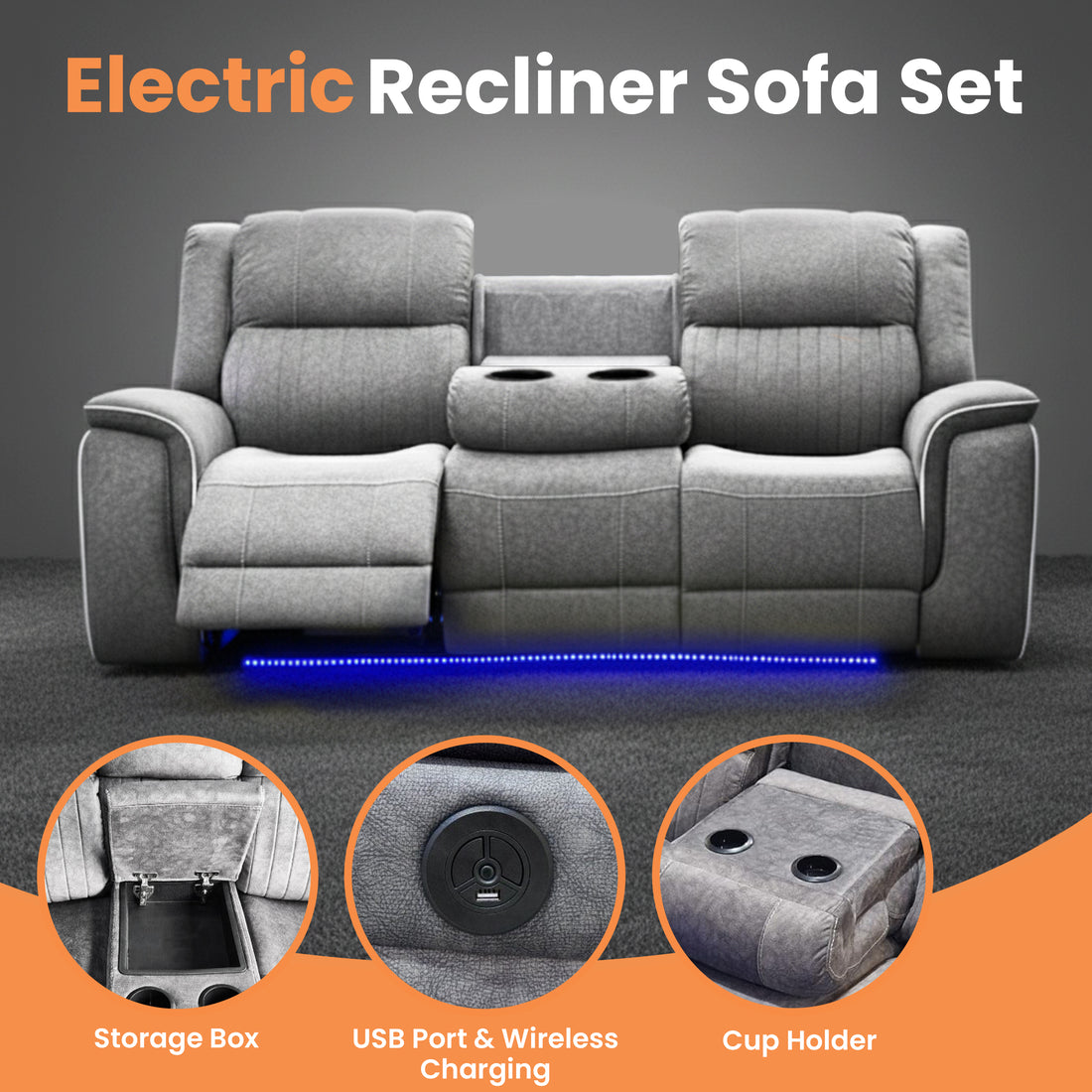 Hannah Electric Recliner 3+2 Sofa Micro Fibre Fabric