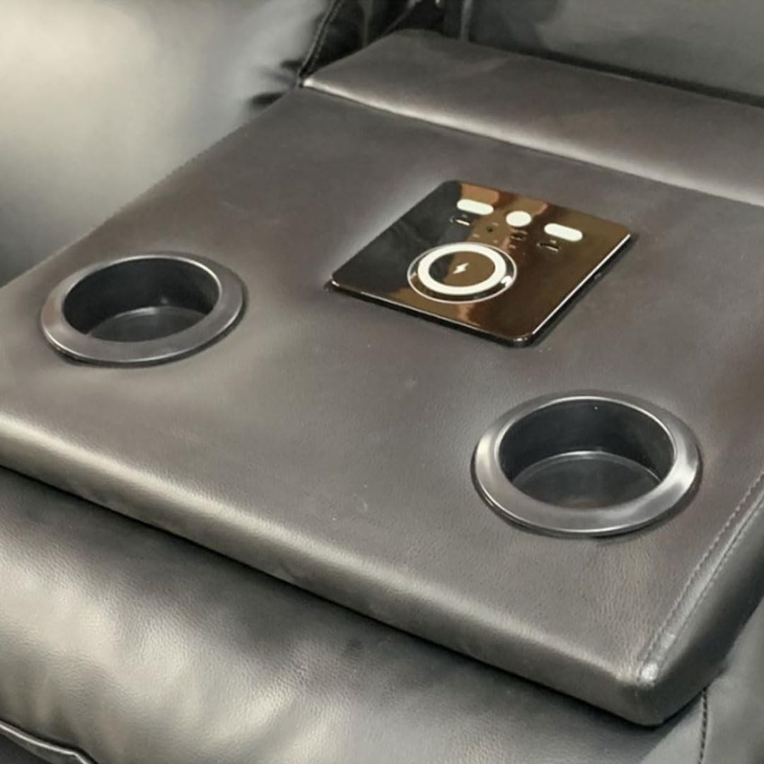 Valencia Leather Recliner Sofa with Cupholders - 3 and 2 Seater - Manual Recliner - Wireless Charging - Bluetooth Speakers (Black, 3+2 Seater)