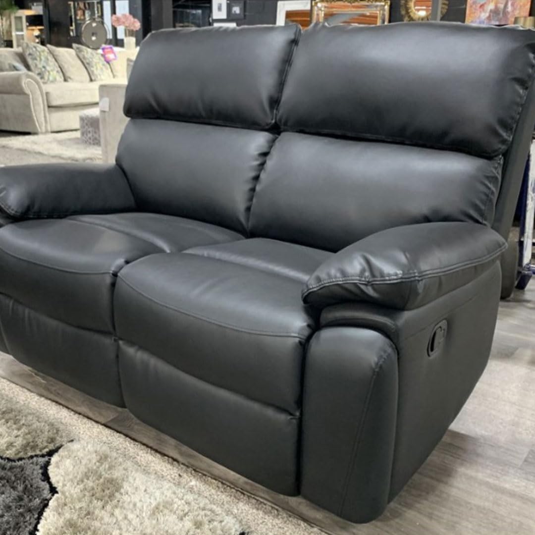 Valencia Leather Recliner Sofa with Cupholders - 3 and 2 Seater - Manual Recliner - Wireless Charging - Bluetooth Speakers (Black, 3+2 Seater)