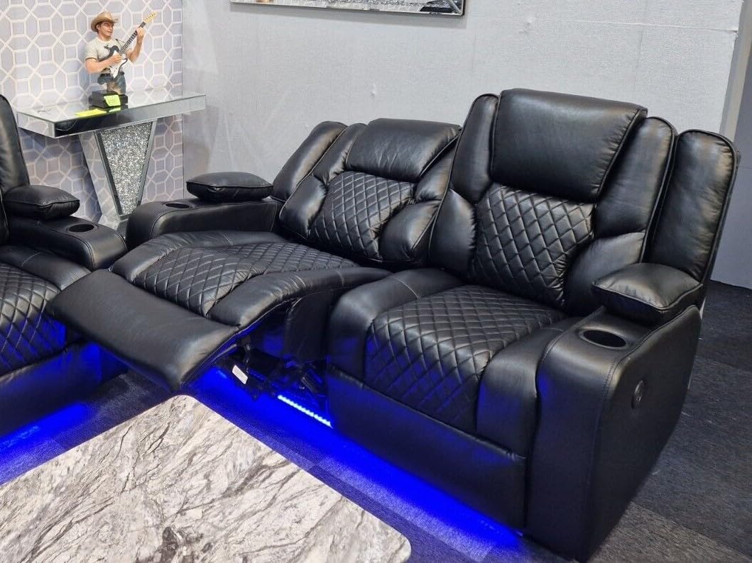 Orlando - Electric Recliners Sofa With Cupholders - 3+2 Seater Sofa Grey/LED Lights/Wireless Charging (Brown, 3 seater + 2 seater)