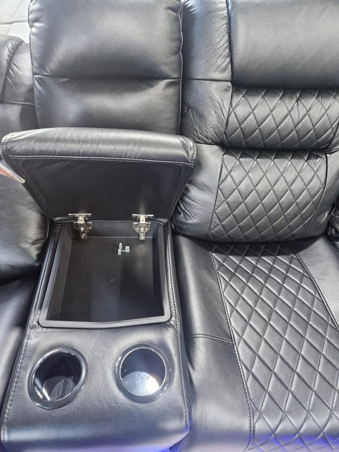 Halifax Leather Electric Recliner Corner Sofa with Cupholders - Power Recliner - USB Charging Ports - LED Lights - Leather Corner Sofa (Black)