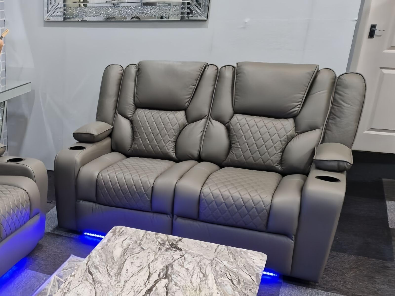 Orlando - Electric Recliners Sofa With Cupholders - 3+2 Seater Sofa Grey/LED Lights/Wireless Charging (Brown, 3 seater + 2 seater)