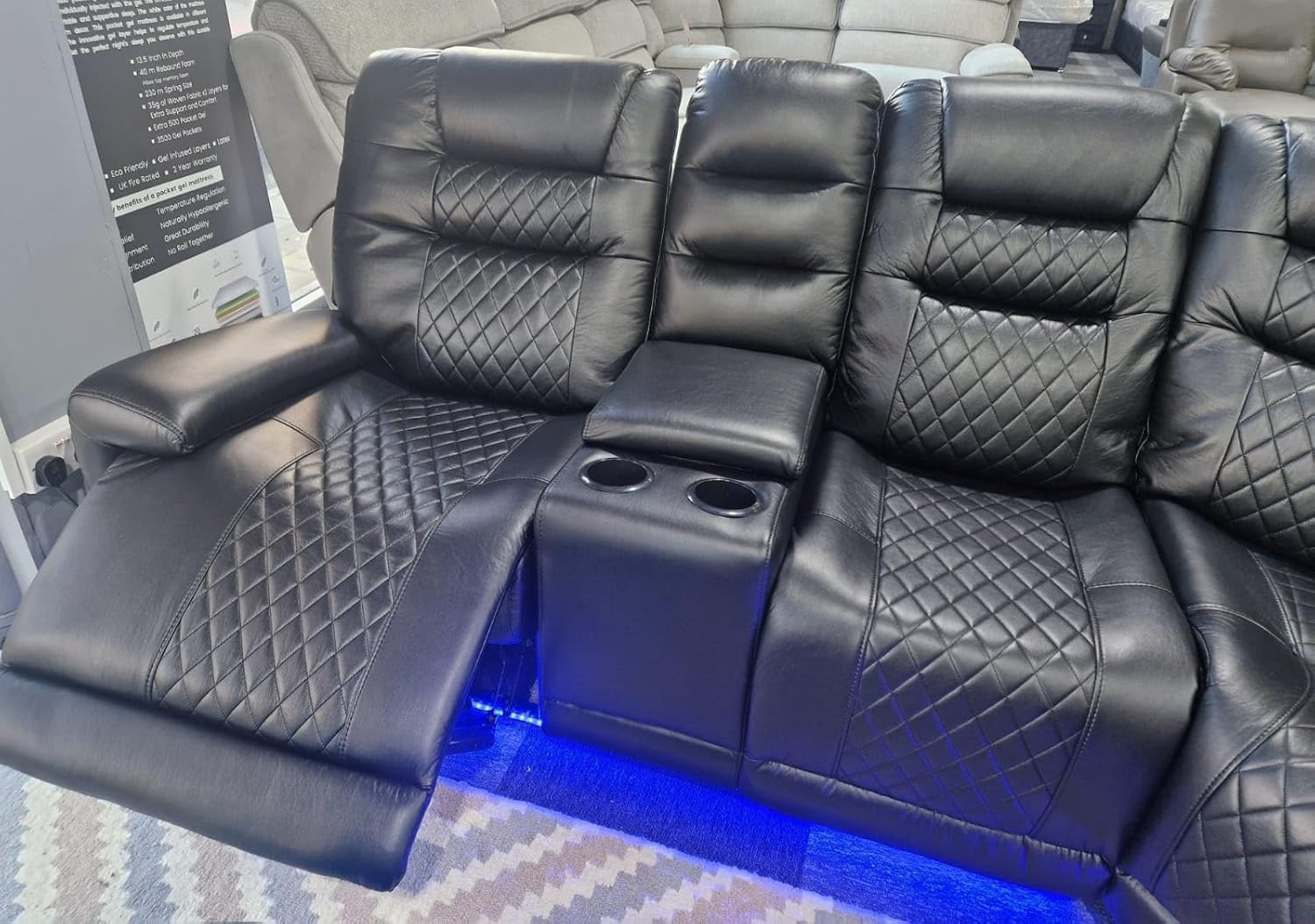 Halifax Leather Electric Recliner Corner Sofa with Cupholders - Power Recliner - USB Charging Ports - LED Lights - Leather Corner Sofa (Black)