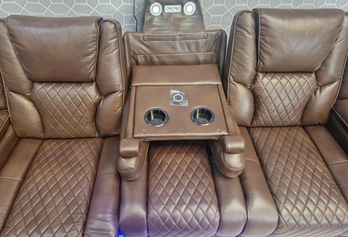 Orlando - Electric Recliners Sofa With Cupholders - 3+2 Seater Sofa Grey/LED Lights/Wireless Charging (Brown, 3 seater + 2 seater)