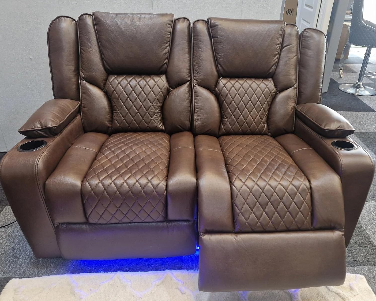 Orlando - Electric Recliners Sofa With Cupholders - 3+2 Seater Sofa Grey/LED Lights/Wireless Charging (Brown, 3 seater + 2 seater)