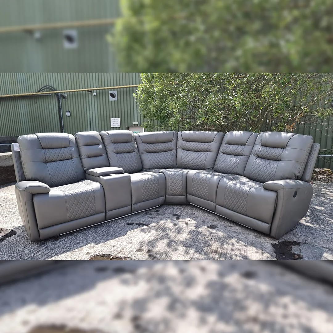 Halifax Leather Electric Recliner Corner Sofa with Cupholders - Power Recliner - USB Charging Ports - LED Lights - Leather Corner Sofa (Black)