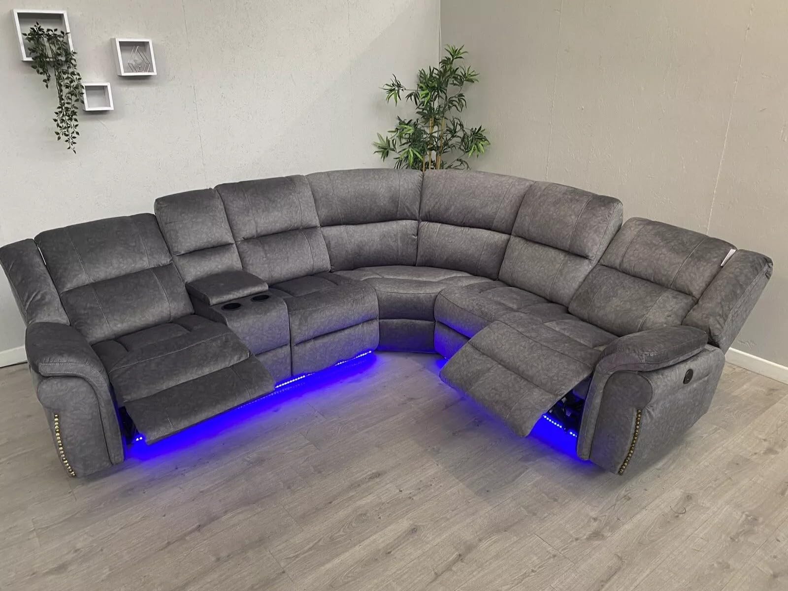 Berlin Fabric Electric Recliner Sofa With Cupholders, LED Lights And USB Charging Ports - Grey (3+2 Seater)