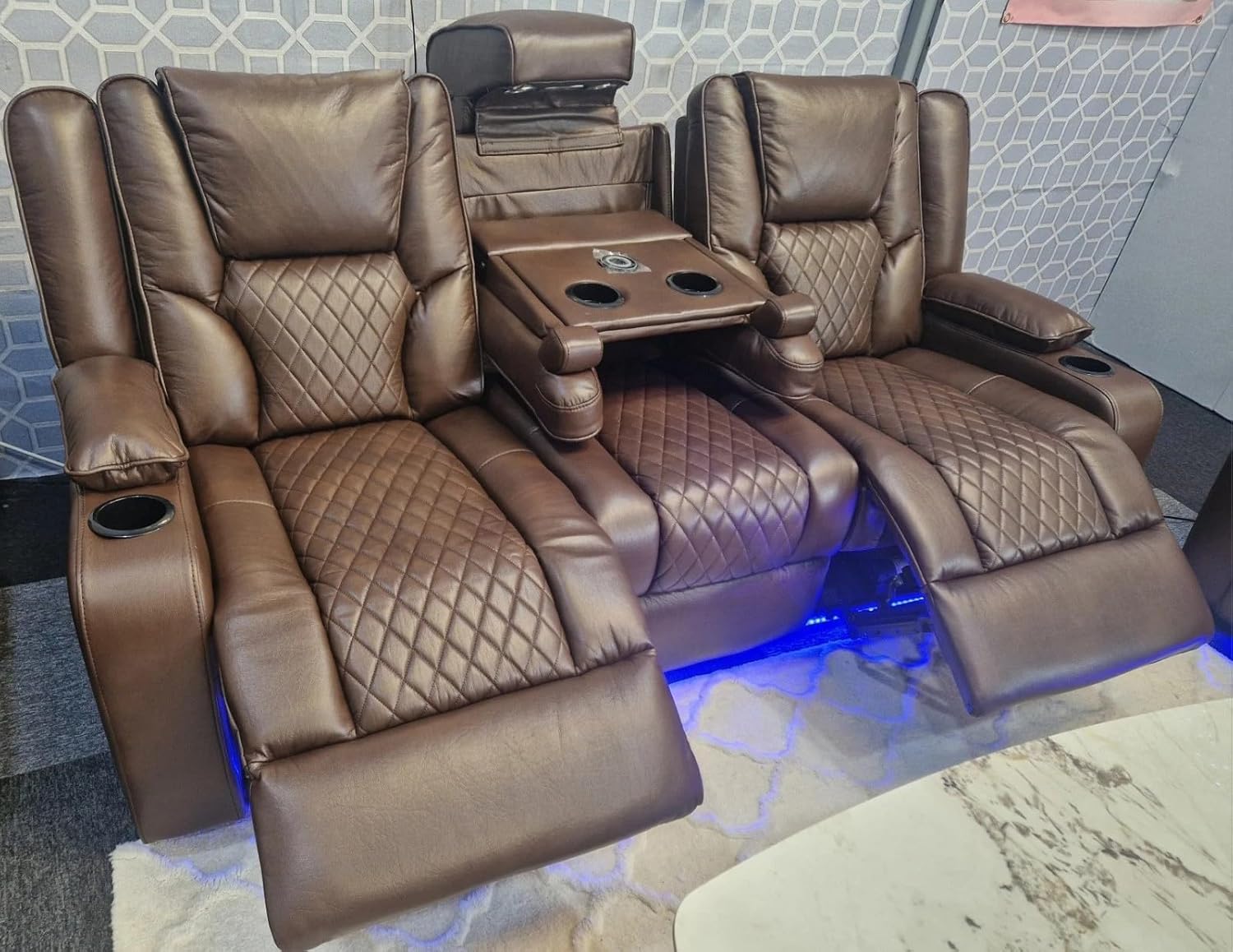 Orlando - Electric Recliners Sofa With Cupholders - 3+2 Seater Sofa Grey/LED Lights/Wireless Charging (Brown, 3 seater + 2 seater)
