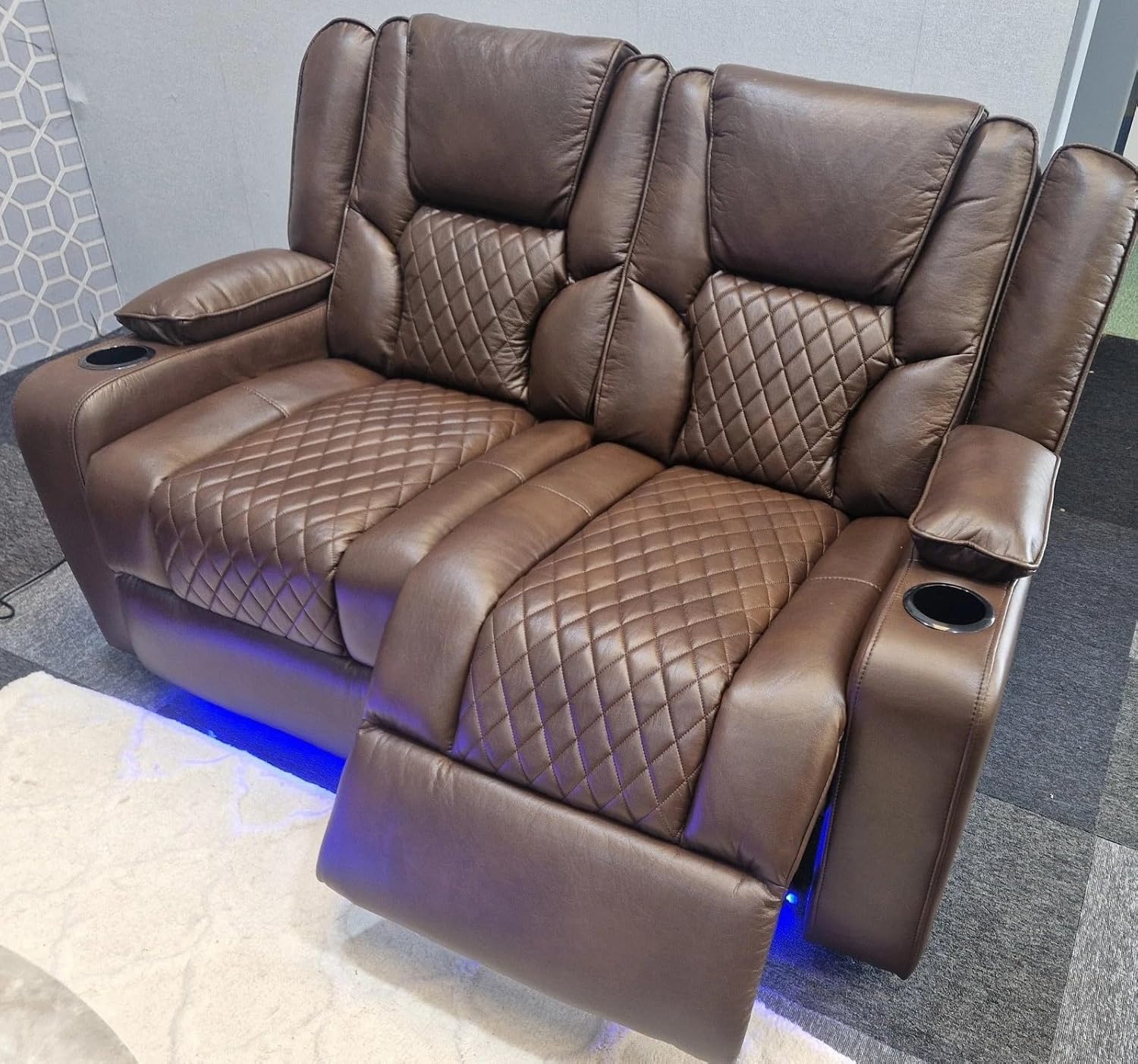 Orlando - Electric Recliners Sofa With Cupholders - 3+2 Seater Sofa Grey/LED Lights/Wireless Charging (Brown, 3 seater + 2 seater)