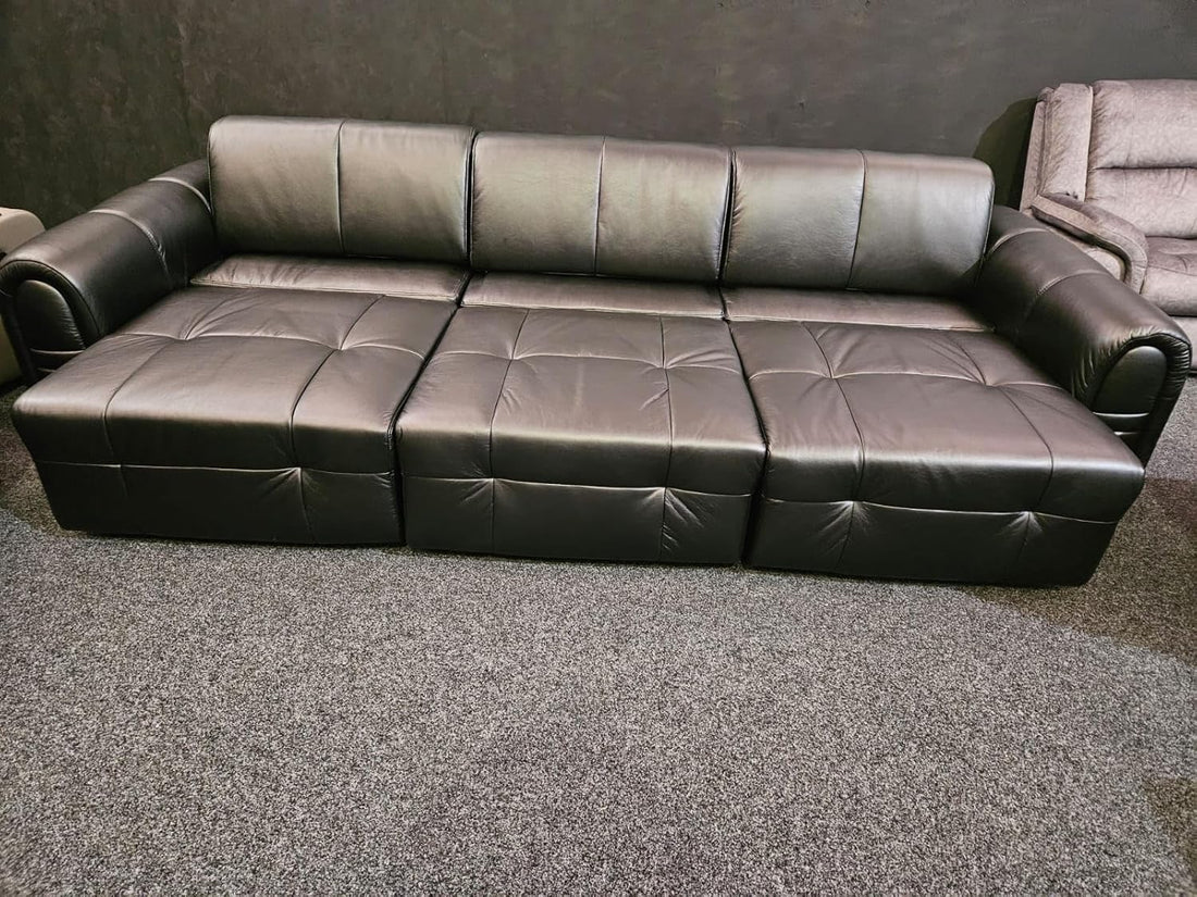 Isaac Electrical Leather sofa Bed in Black (315cm Length)