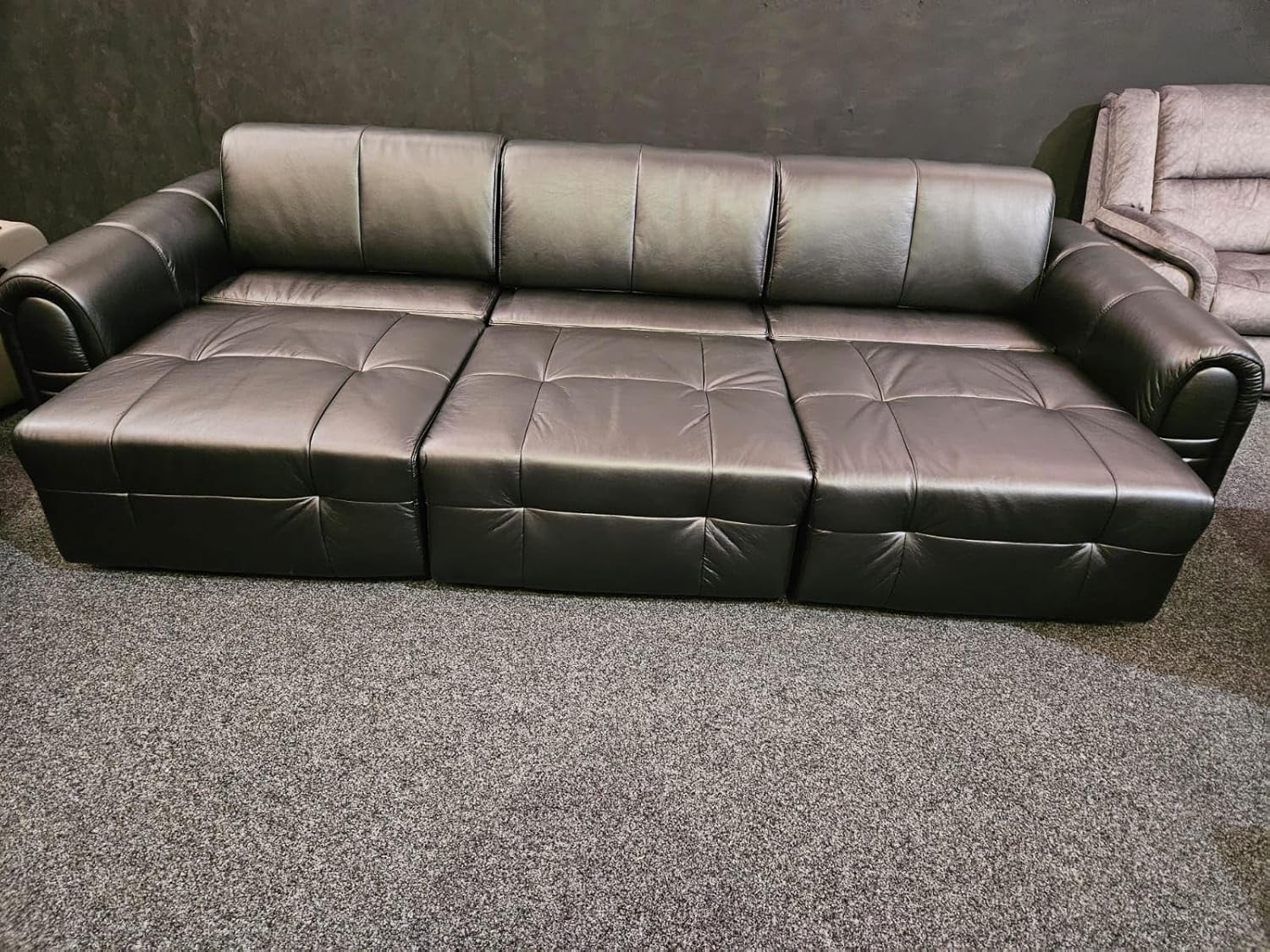 Isaac Electrical Leather sofa Bed in Black (315cm Length)
