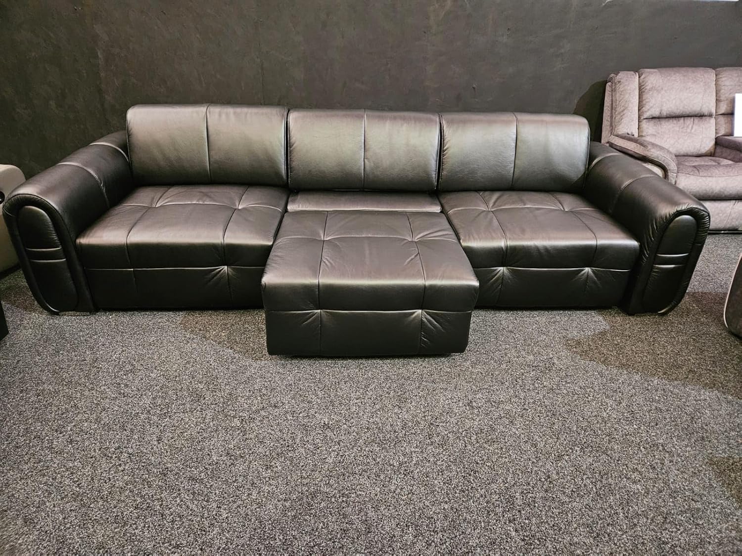 Isaac Electrical Leather sofa Bed in Black (315cm Length)