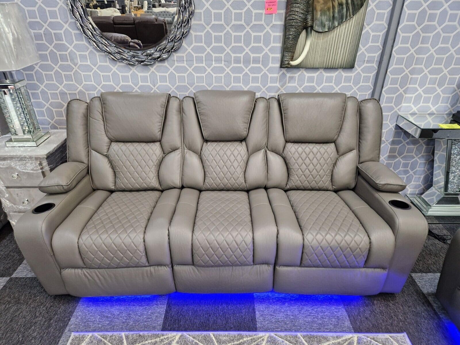 Orlando - Electric Recliners Sofa With Cupholders - 3+2 Seater Sofa Grey/LED Lights/Wireless Charging (Brown, 3 seater + 2 seater)