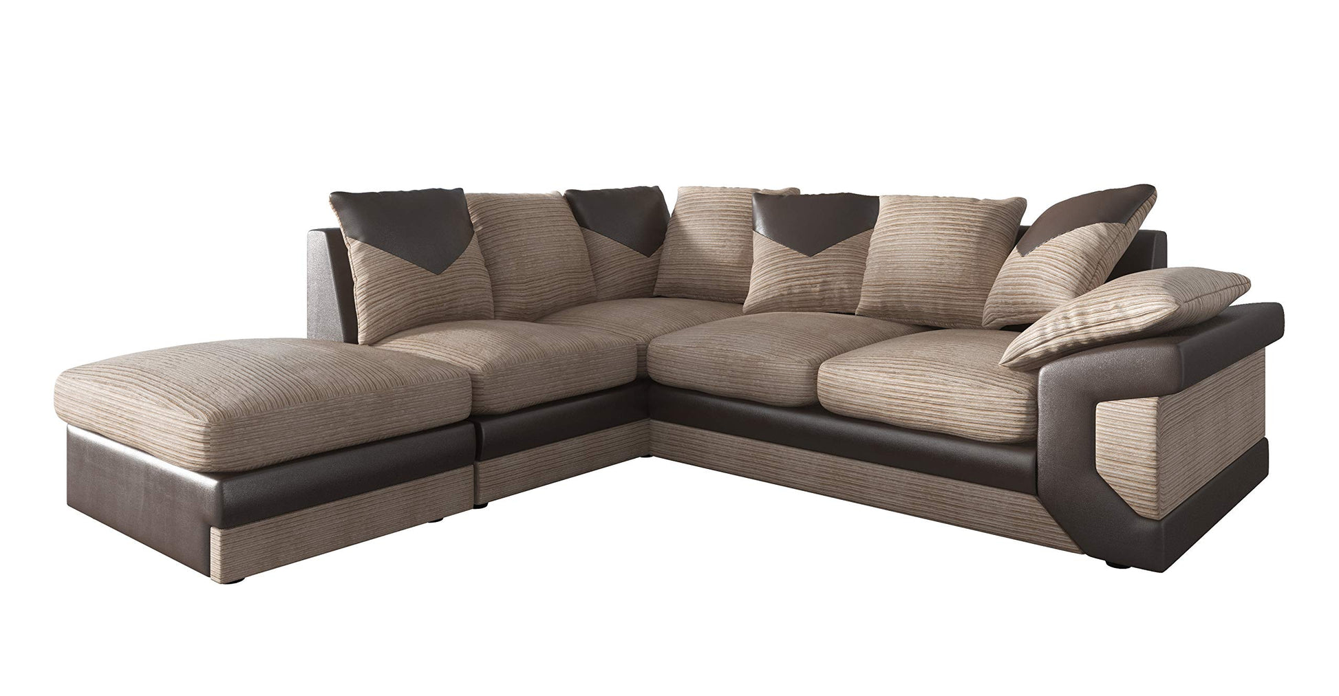 Amazing Sofas NEW LARGE DINO CORNER SOFA JUMBO CORD GREY BLACK OR BEIGE BROWN LEFT OR RIGHT(Grey Black right). Fire resistant as per British Standards, foam filled seats for comfort.