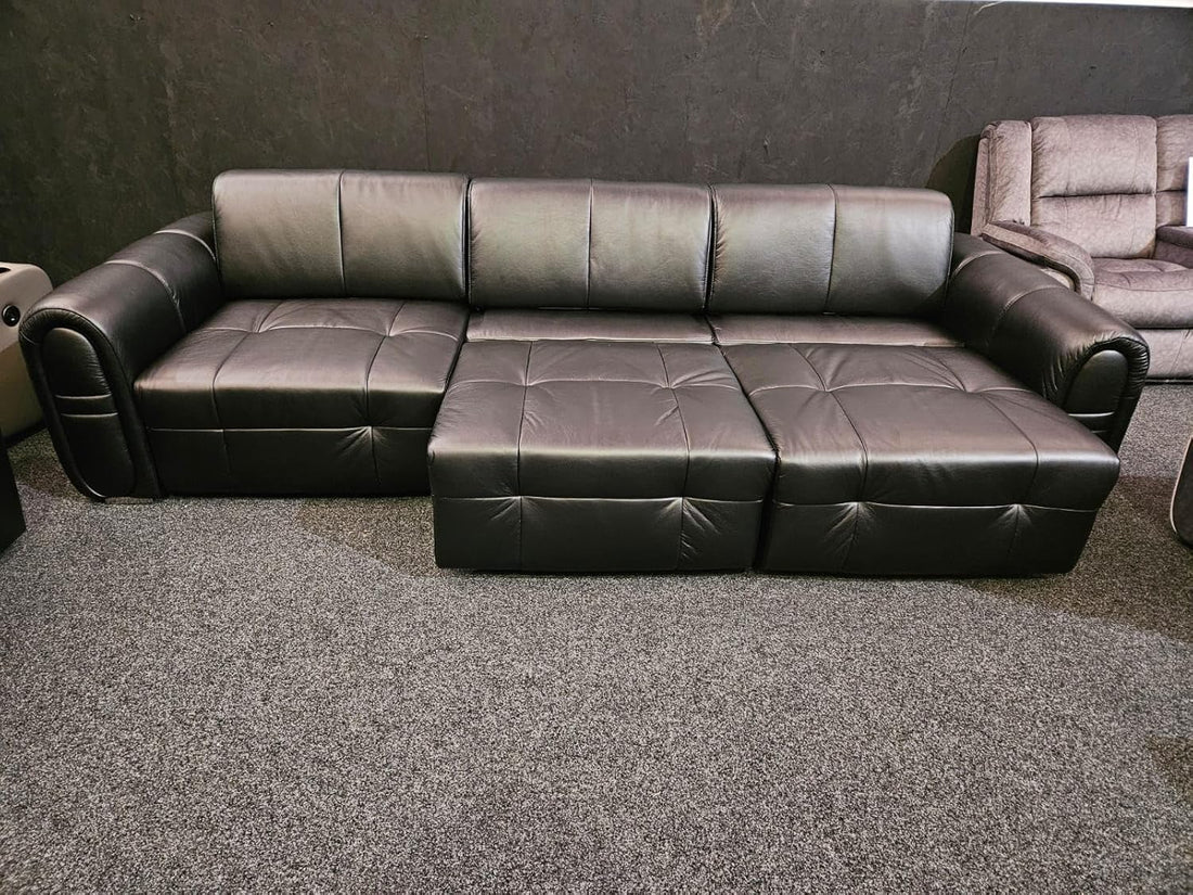 Isaac Electrical Leather sofa Bed in Black (315cm Length)