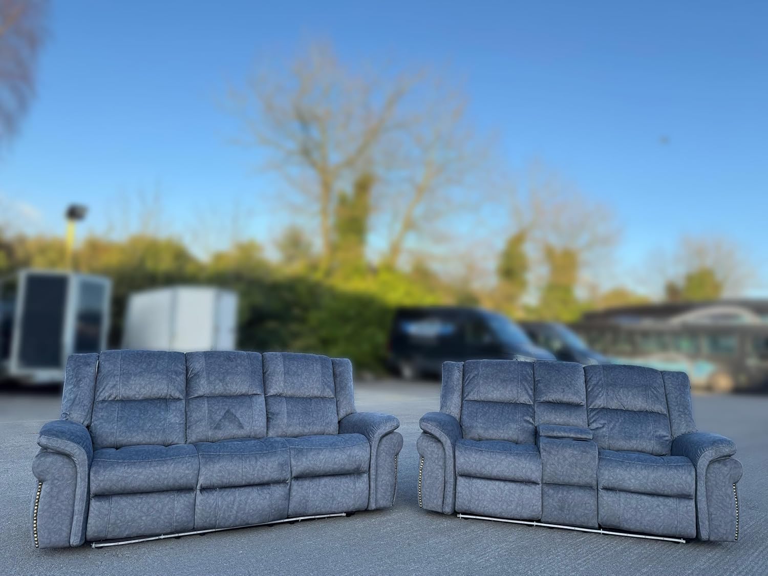 Berlin Fabric Electric Recliner Sofa With Cupholders, LED Lights And USB Charging Ports - Grey (3+2 Seater)