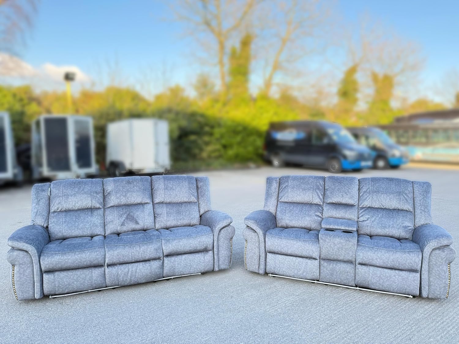 Berlin Fabric Electric Recliner Sofa With Cupholders, LED Lights And USB Charging Ports - Grey (3+2 Seater)