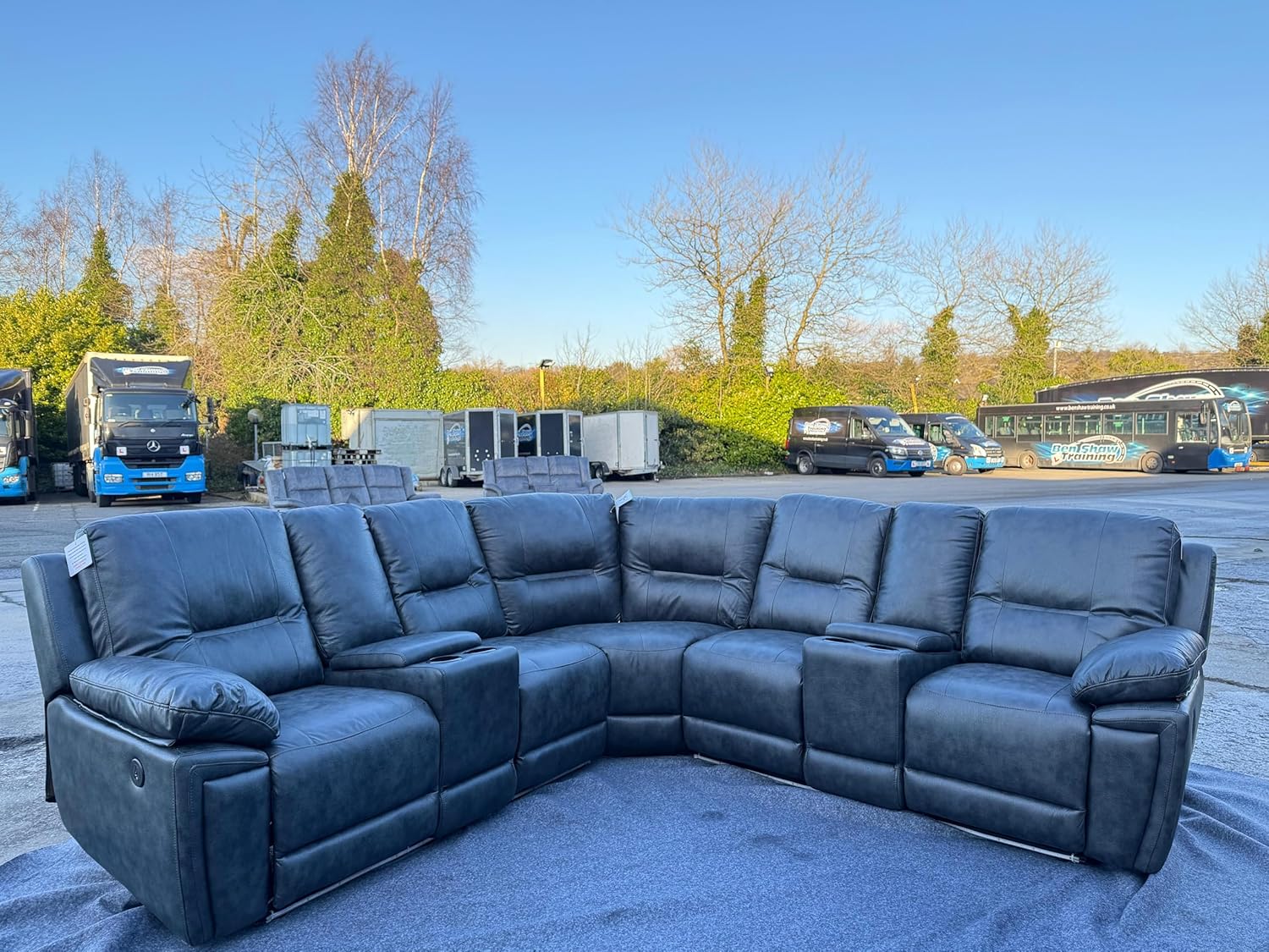 Sara Leather Electric Recliner Sofa With Cupholders - Leather Corner Sofa - USB Charging Ports - LED Lights - Grey