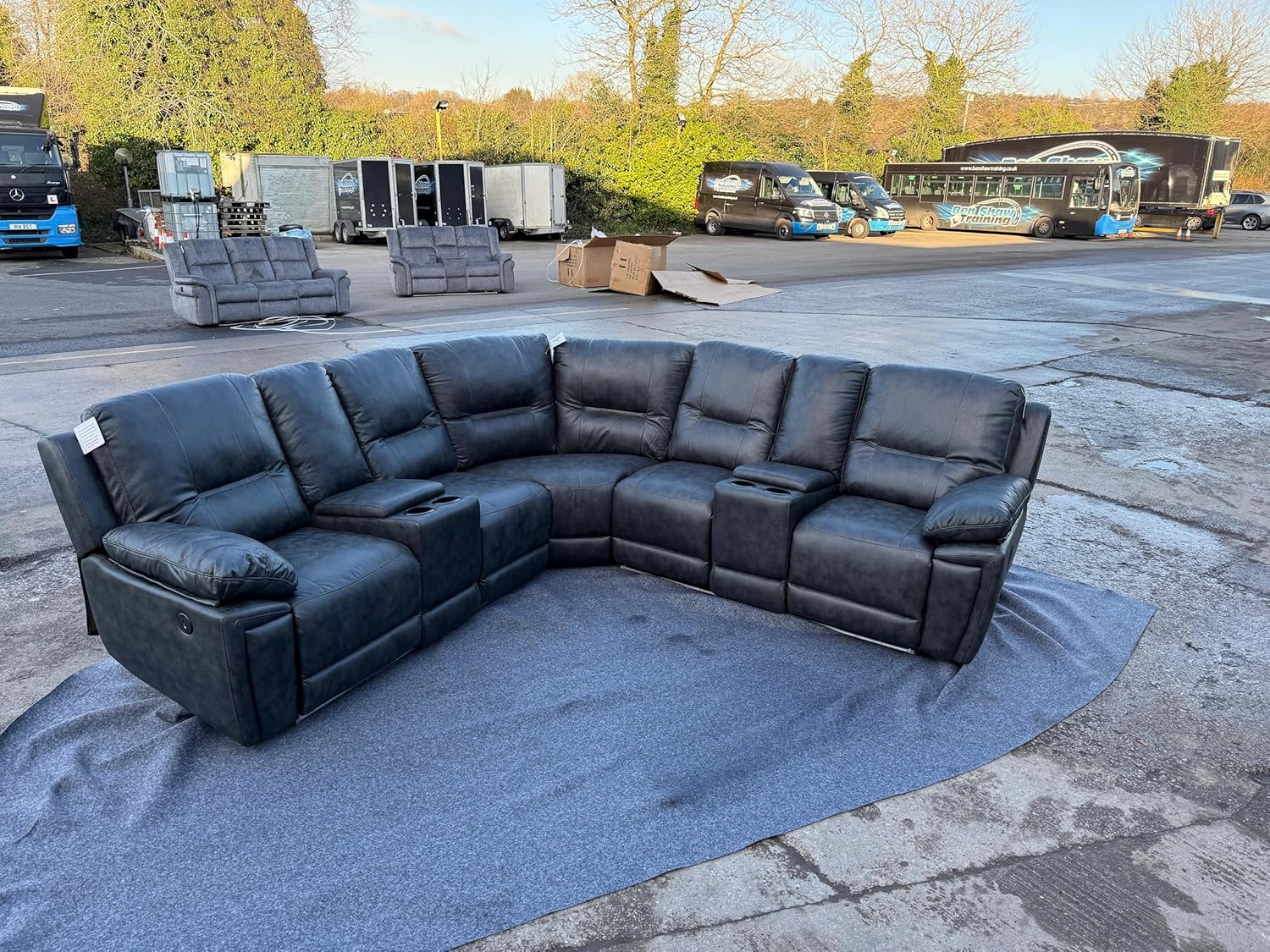 Sara Leather Electric Recliner Sofa With Cupholders - Leather Corner Sofa - USB Charging Ports - LED Lights - Grey