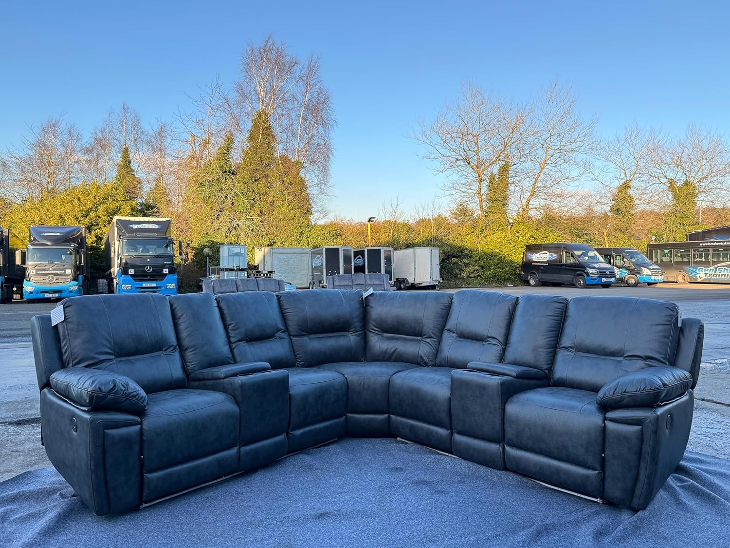 Sara Leather Electric Recliner Sofa With Cupholders - Leather Corner Sofa - USB Charging Ports - LED Lights - Grey