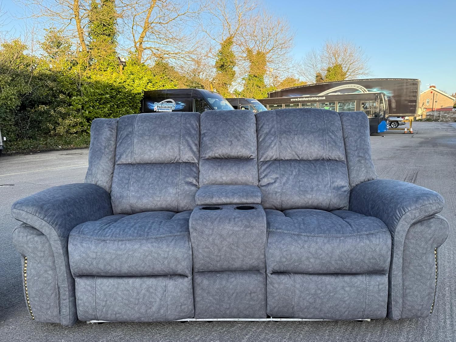 Berlin Fabric Electric Recliner Sofa With Cupholders, LED Lights And USB Charging Ports - Grey (3+2 Seater)
