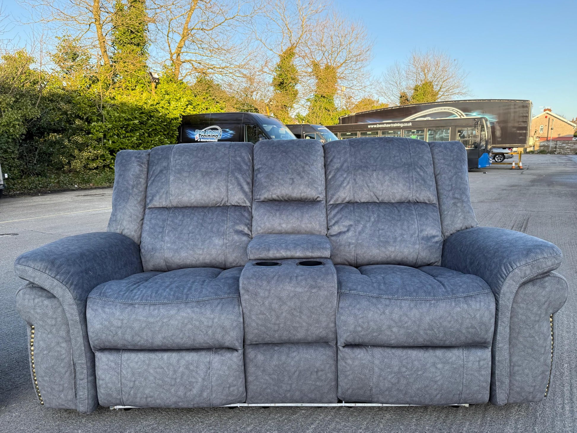 Berlin Fabric Electric Recliner Sofa With Cupholders, LED Lights And USB Charging Ports - Grey (3+2 Seater)