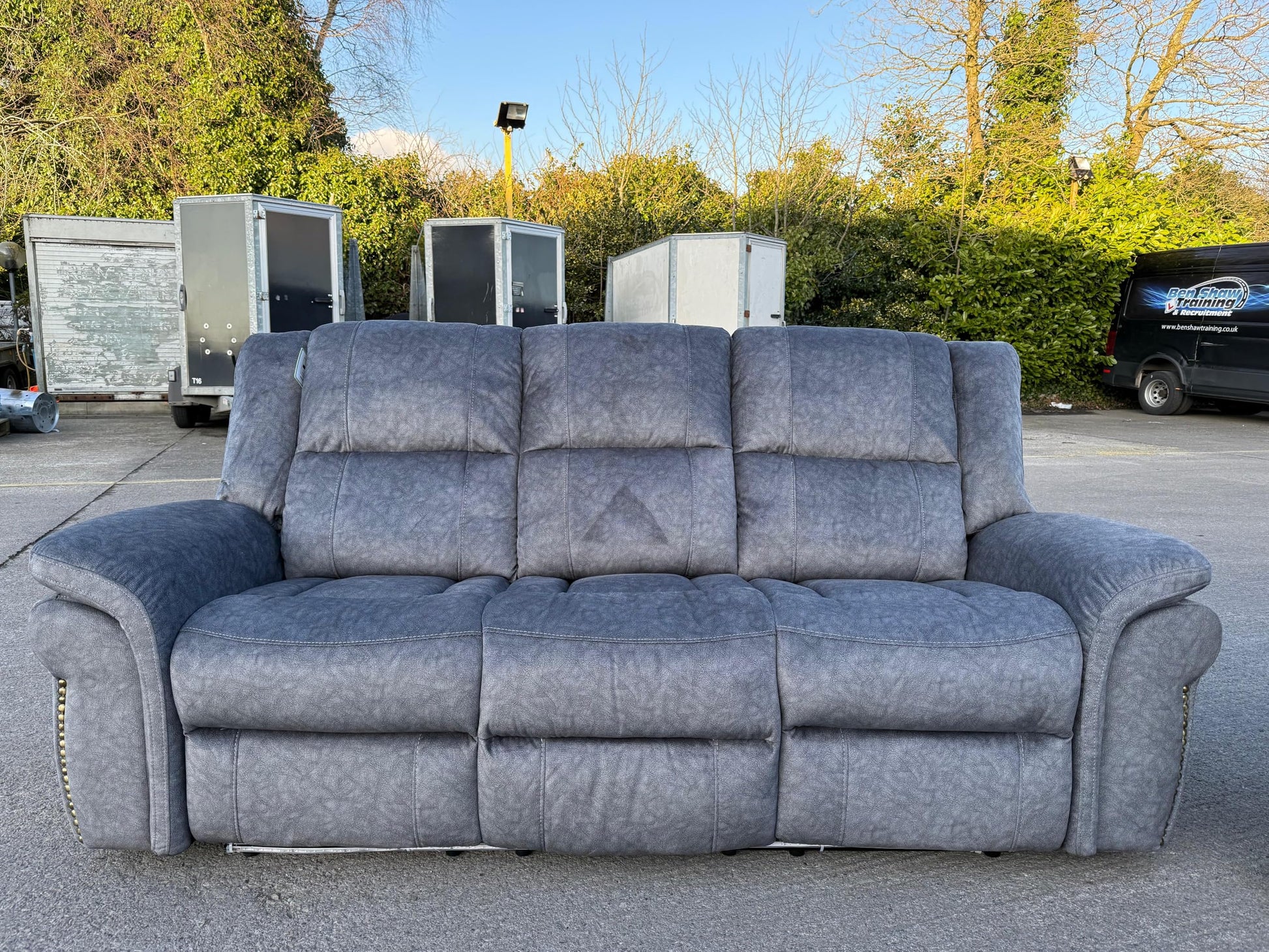 Berlin Fabric Electric Recliner Sofa With Cupholders, LED Lights And USB Charging Ports - Grey (3+2 Seater)