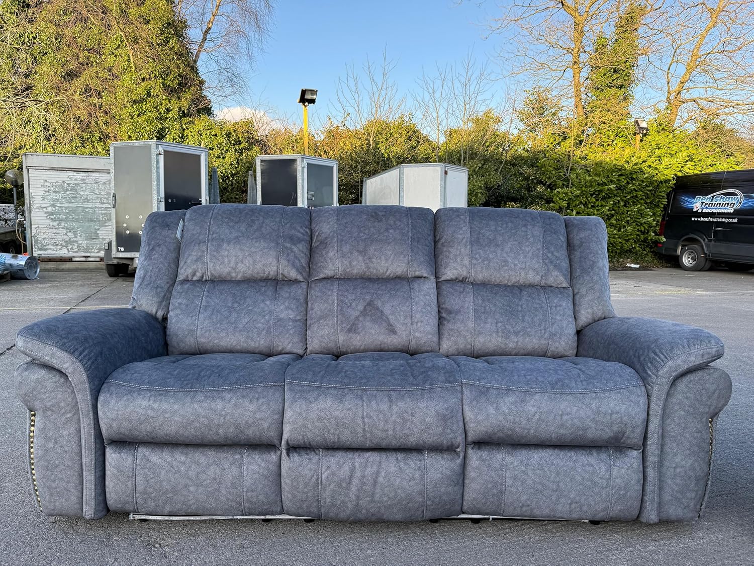 Berlin Fabric Electric Recliner Sofa With Cupholders, LED Lights And USB Charging Ports - Grey (3+2 Seater)