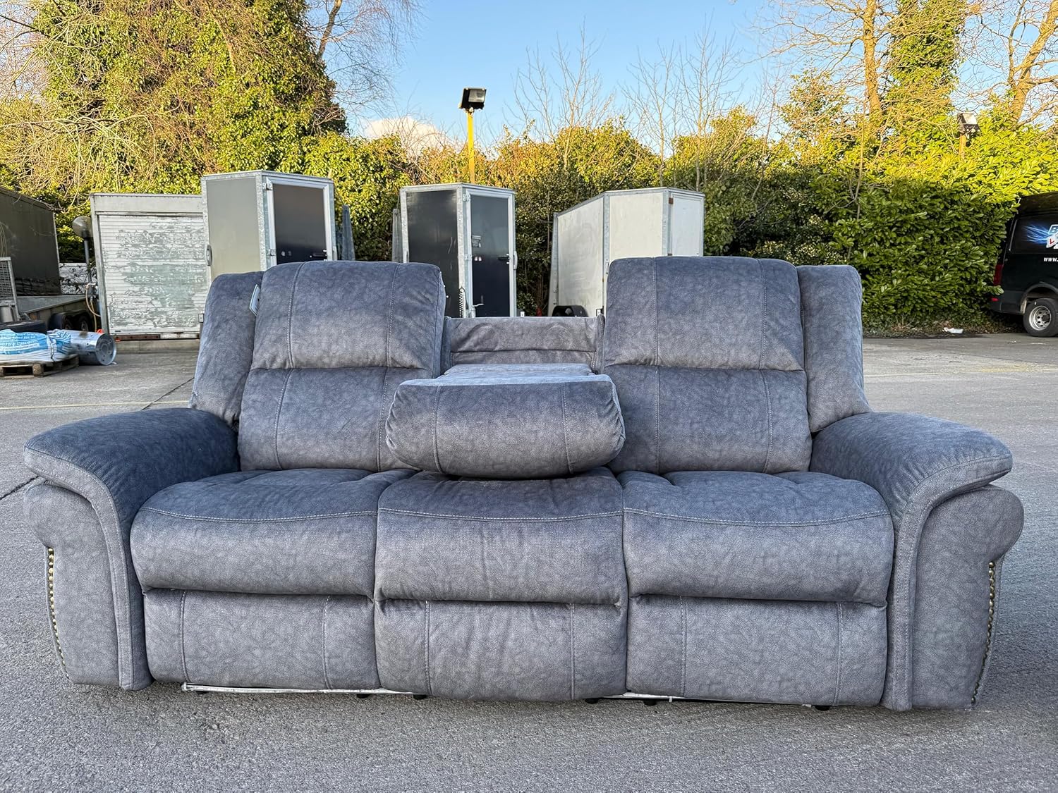 Berlin Fabric Electric Recliner Sofa With Cupholders, LED Lights And USB Charging Ports - Grey (3+2 Seater)