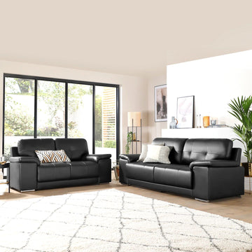 Kansas 3+2 Seater & Corner Leather Sofa Set – (Available in Black & Grey)
