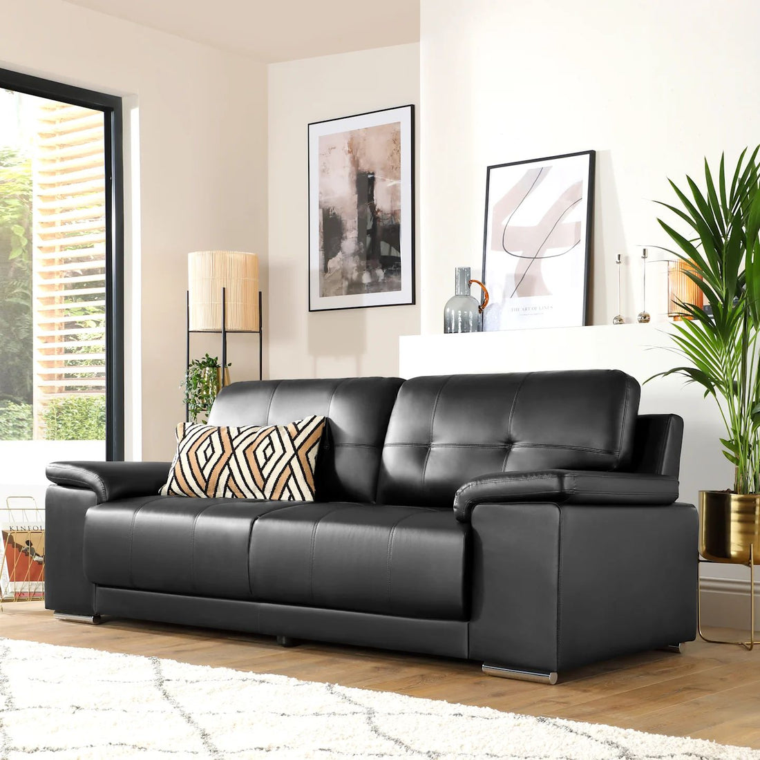 Kansas 3+2 Seater & Corner Leather Sofa Set – (Available in Black & Grey)