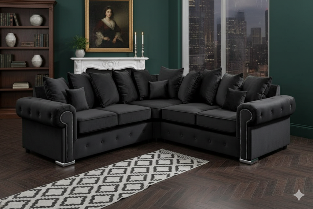 Olympia Chesterfield Sofa Set – 3+2 Seater & L-Shape Corner | Velvet Fabric