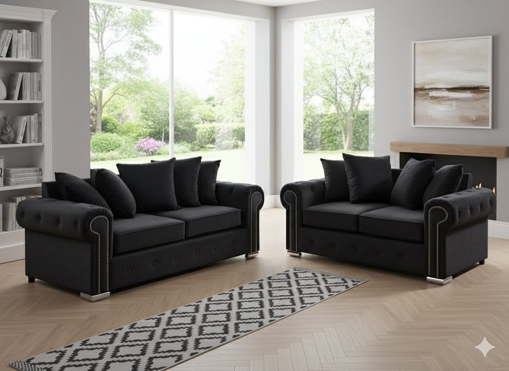 Olympia Chesterfield Sofa Set – 3+2 Seater & L-Shape Corner | Velvet F ...