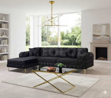 Luxury Chesterfield Corner Sofa – Velvet Upholstery with Gold Legs