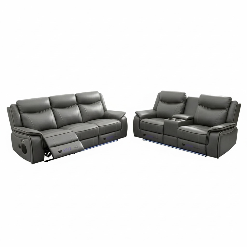 Parada 3+2 Seater Leather Electric Recliner Sofa Set – (Available in Black & Grey)