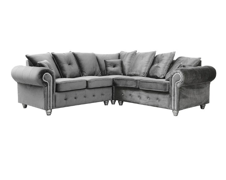 Olyampia Corner Sofa Grey Plush Velvet