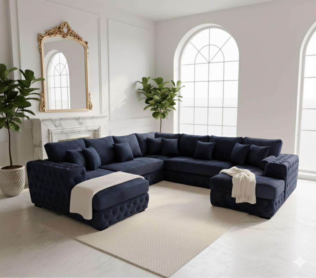 Modern Chesterfield Sectional Sofa – Premium Velvet, Deep Button Tufted