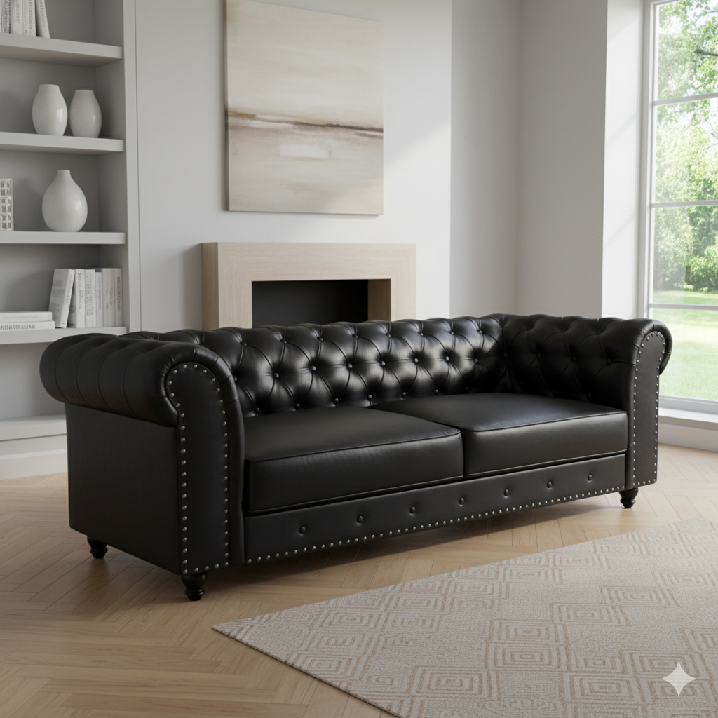 Chesterfield 3+2 Seater Sofa Set — Vintage Bonded Leather