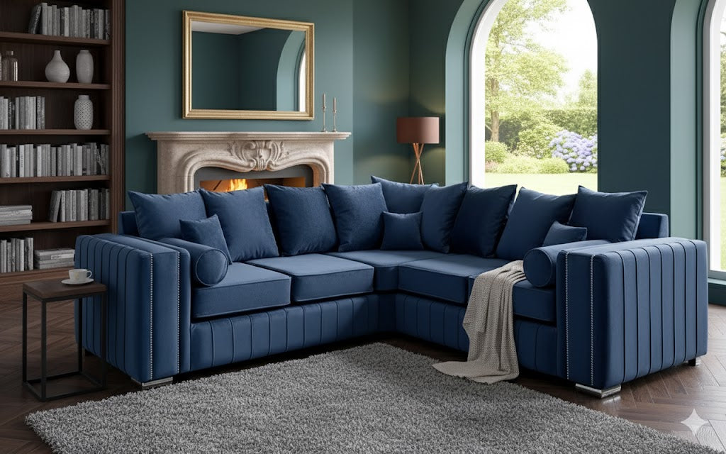 Lilly Velvet Corner Sofa – Luxury U-Shape Design with Deep Cushions